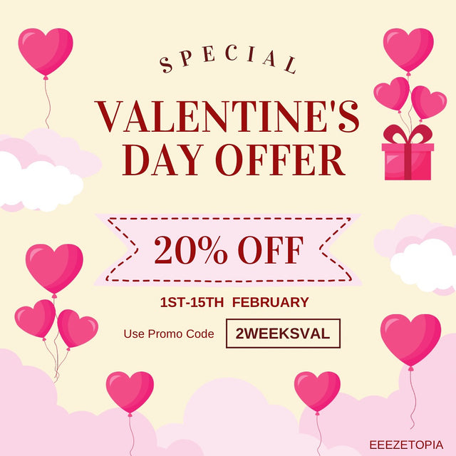 social media post promoting valentines offer with 20% off. use coupon code 2WEEKSVAL