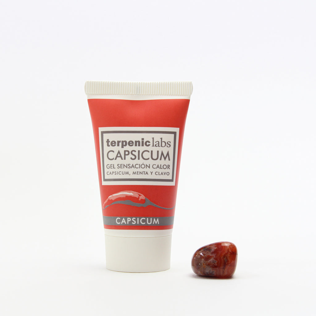 Terpenic Labs Capsicum Warming Gel with a jasper crystal