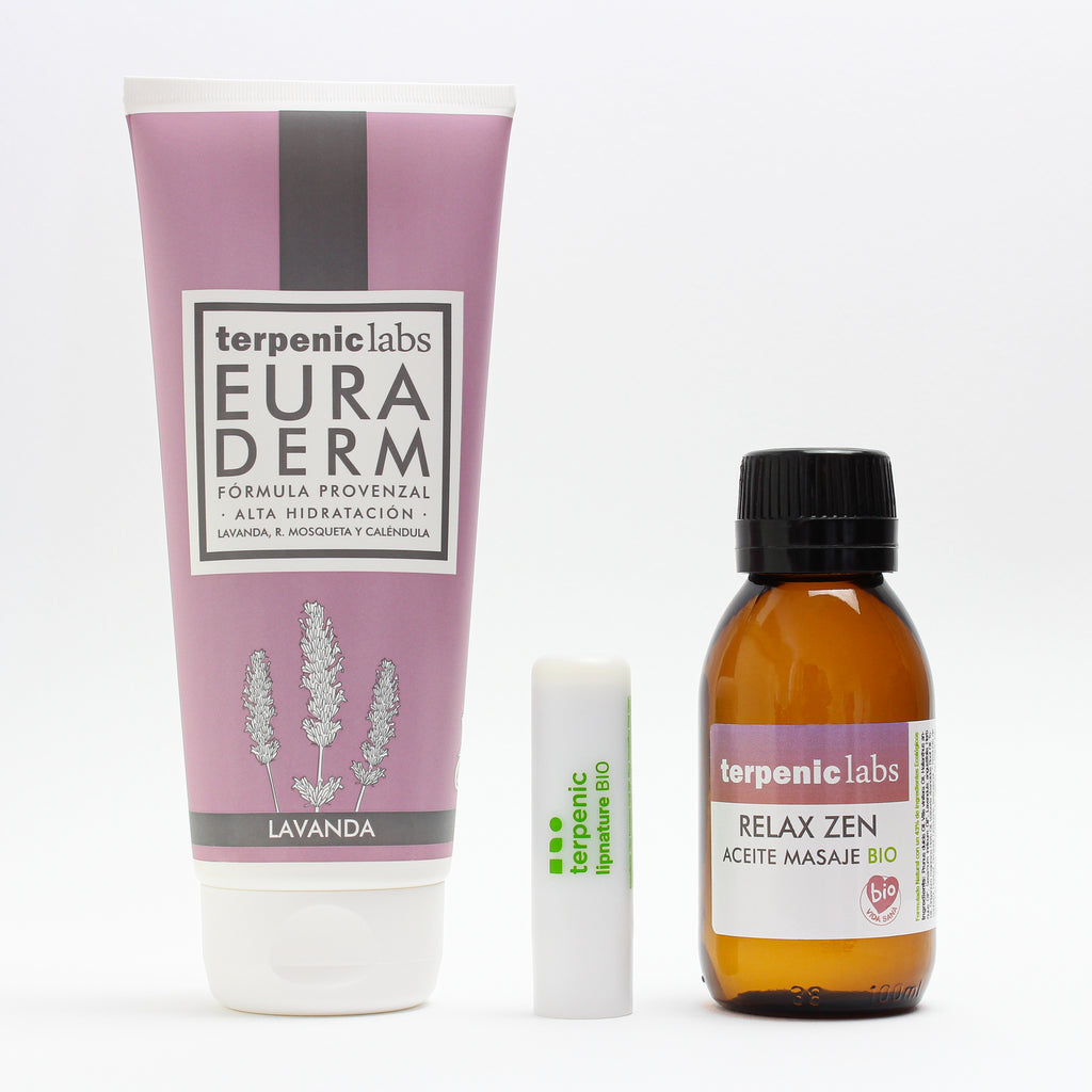 Terpenic - Lymphatic Pack containing relax zen massage oil, euraderm and lipbalm.