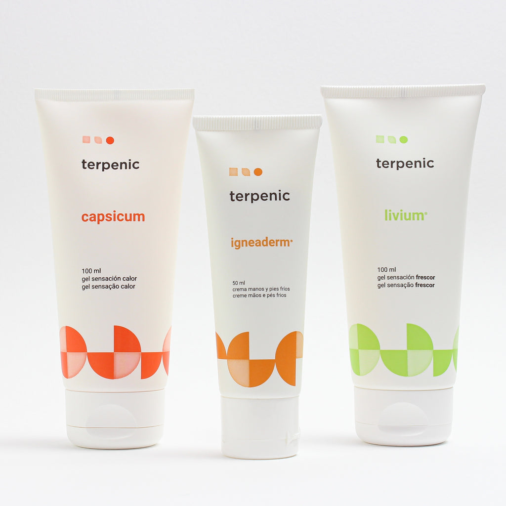 Terpenic sport recovery bundle containing capsicum gel, igneaderm hands and feet cream and lightweight livium gel